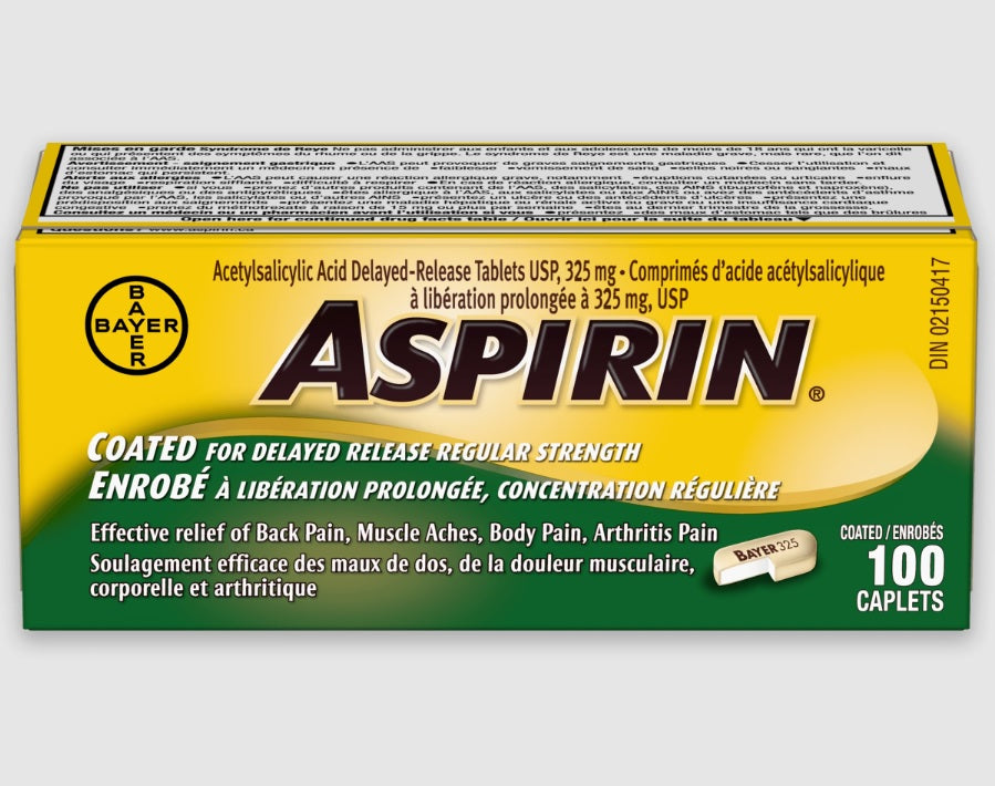 ASPIRIN Coated for Delayed Release Regular Strength 325mg Caplets 