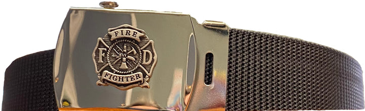 Pewter Buckle Fire Fighter Military Web Belt