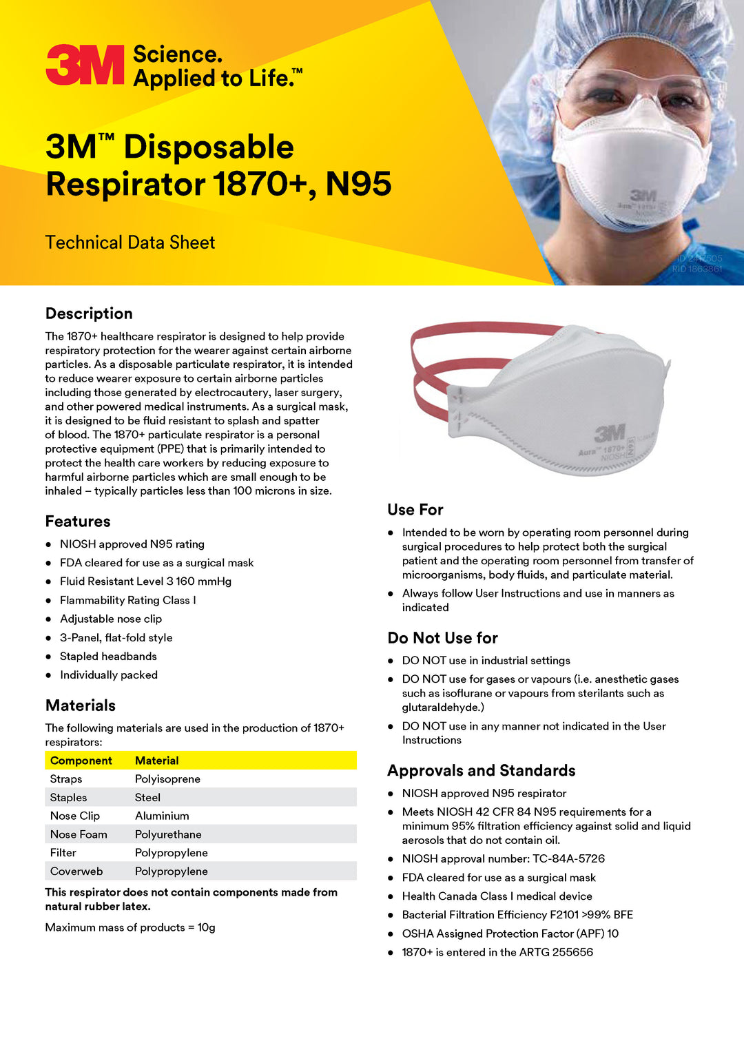 3M™  Aura 1870+ Disposable N95 Mask