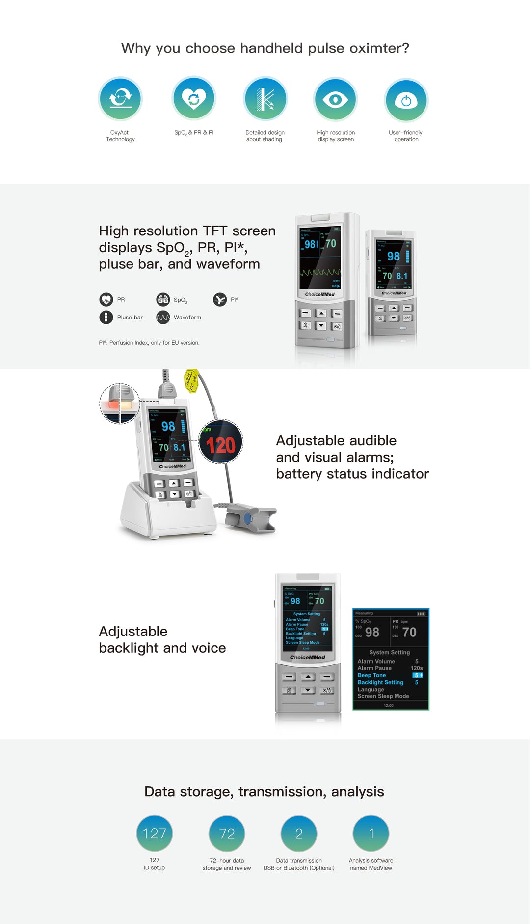 Handheld Pulse Oximeter MD300M - Downloadable Software Available see product description for details