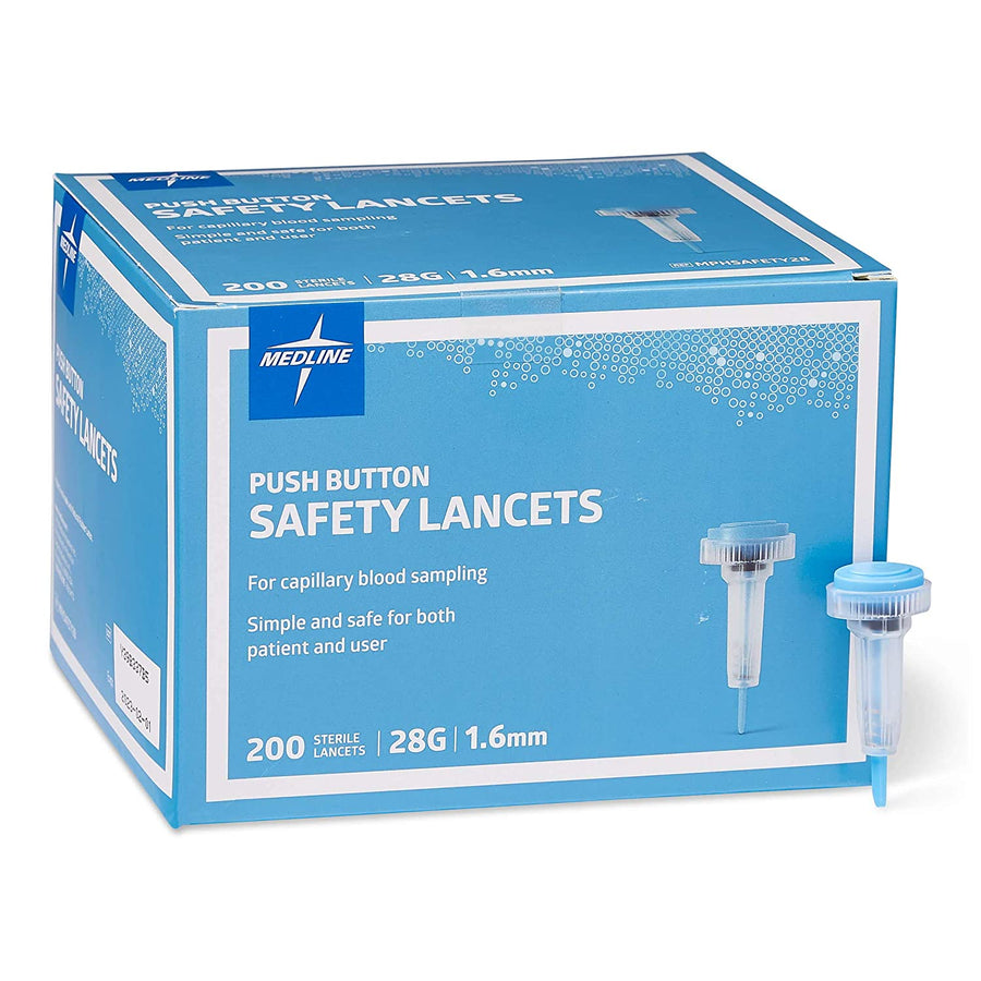 Push Button Safety Lancets 28G x 1.6mm - 200 / box