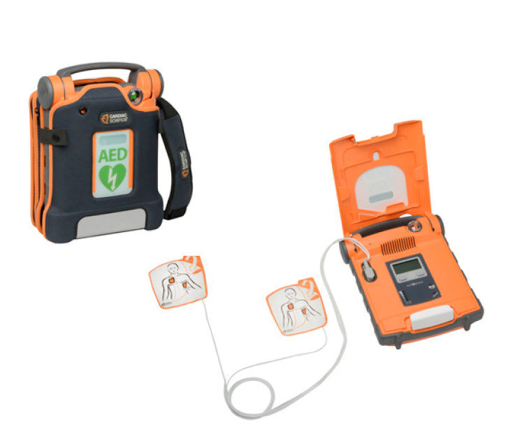 G5 CARDIAC SCIENCE POWERHEART SEMI-AUTO DEFIBRILLATOR, 1 SET ADULT CPR PADS, BATTERY AND CASE