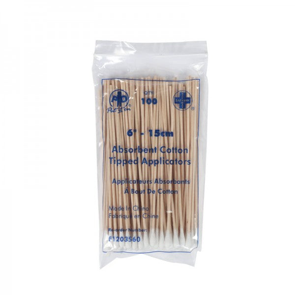 COTTON SWABS 6" WOODEN HANDLE - 100/BAG