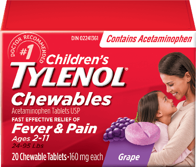 CHILDREN'S CHEWABLE TYLENOL FEVER AND PAIN AGES 2-11 - GRAPE 20 TABLETS SHORT EXPIRY 01/25