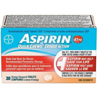 Aspirin Quick Chew 81MG - 30 Tablets - Sands Canada