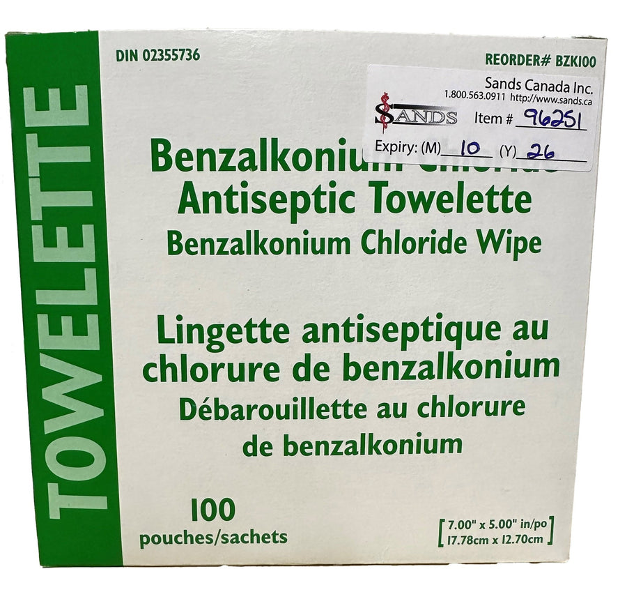 Benzalkonium Wipes - 100/Box - Sands Canada