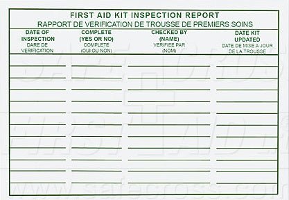 FIRST AID INSPECTION CARDS - Sands Canada