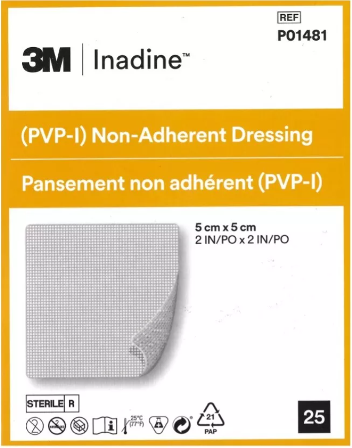 3M™ Inadine™ (PVP-I) Non Adherent Dressing, 5 cm x 5 cm, 25/Box