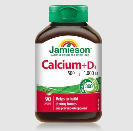 Jamieson Calcium plus D3 supplement bottle for bone health