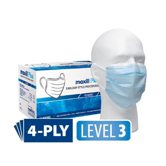maxill Plus Level 3 4 - Ply Earloop Style Procedural Mask with Anti Fog strip - Blue - Sands Canada