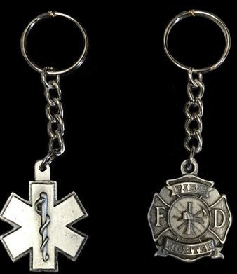 Pewter Keychain - Star of Life or Firefighter - Sands Canada