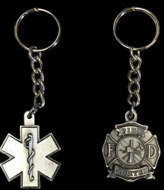 Pewter Keychain - Star of Life OR Firefighter