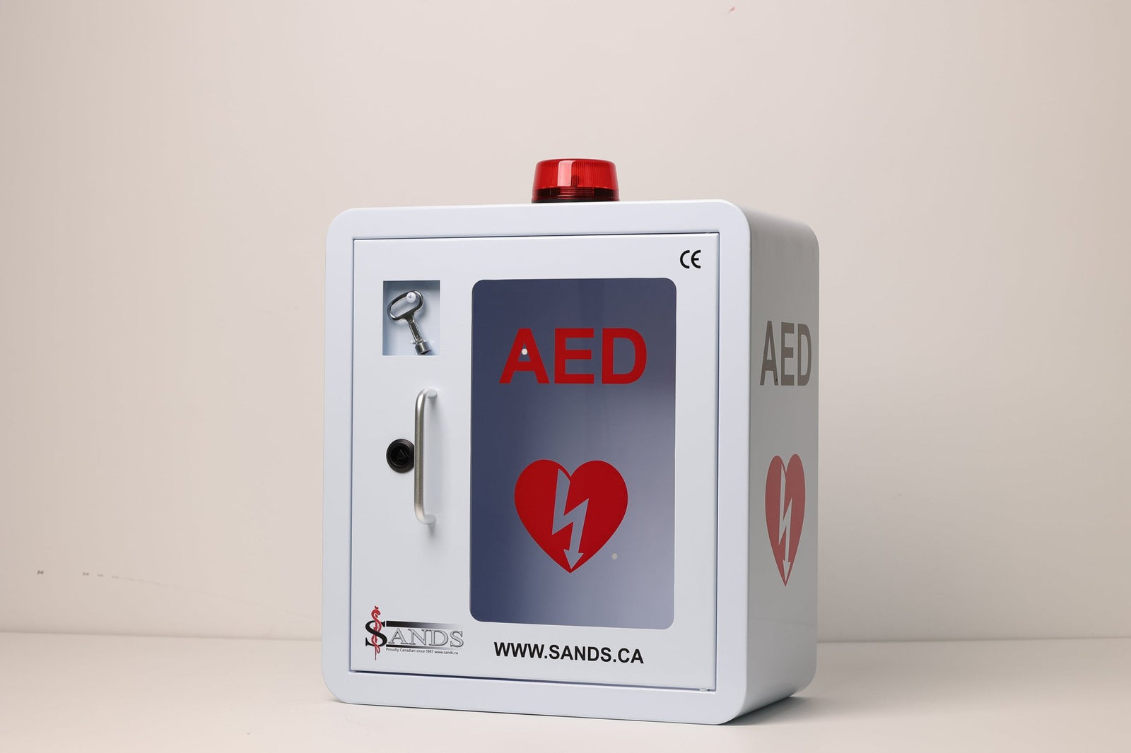 **PRE-ORDER PRICING - EXPECTED DELIVERY 10/2026** Alarmed, lockable AED / Defib Wall Cabinet - Sands Canada