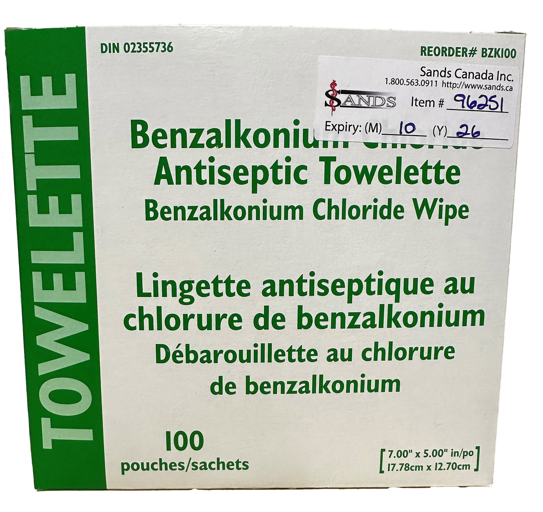 Benzalkonium Wipes - 100/Box
