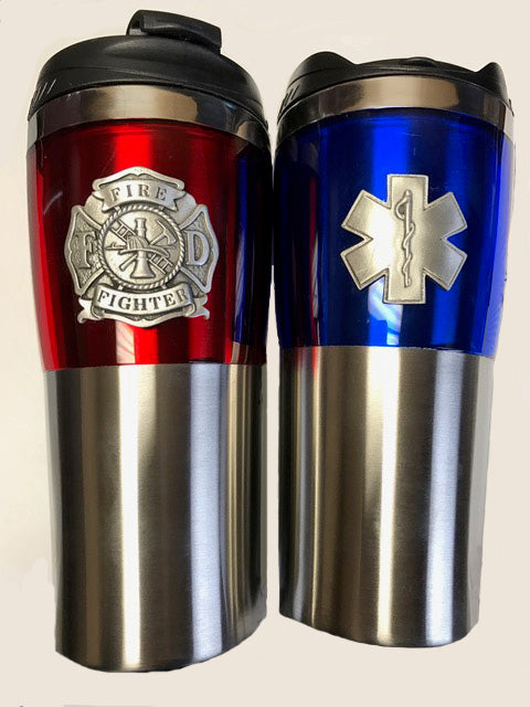 Stainless Steel Two Tone Travel Mug with Pewter Crest