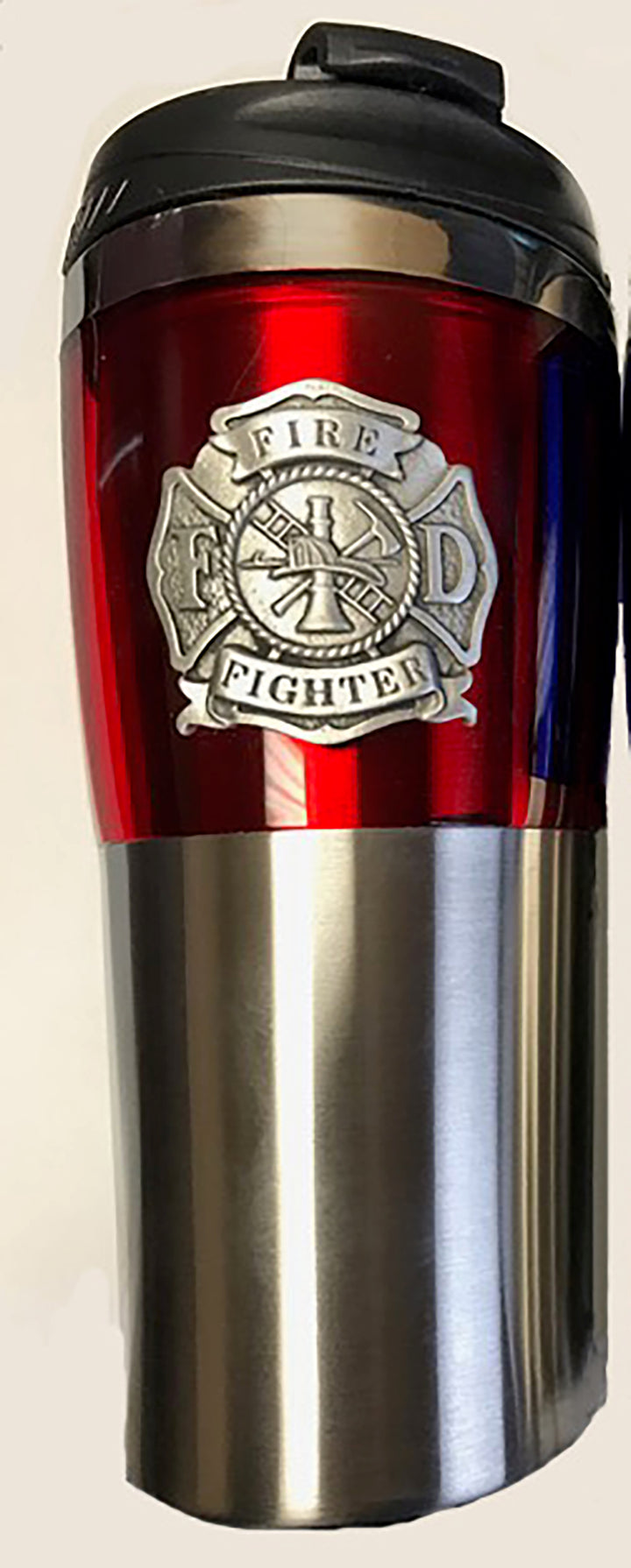 Stainless Steel Two Tone Travel Mug with Pewter Crest - FIREFIGHTER