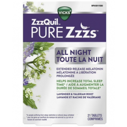 ZzzQuil PURE Zzzs All Night Extended Release, Melatonin Sleep Aid Tablets, 21 Tablets